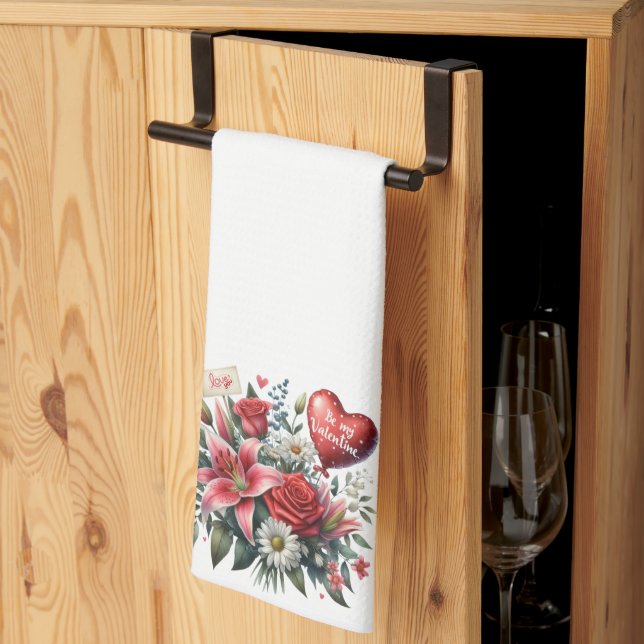 Paño De Cocina Be Mine Valentine floral/corazón (Pliegue de tercios)