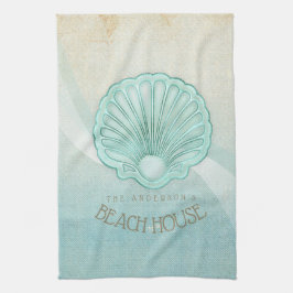 Paño De Cocina Beach House Clam Shell Aqua Blue ID623