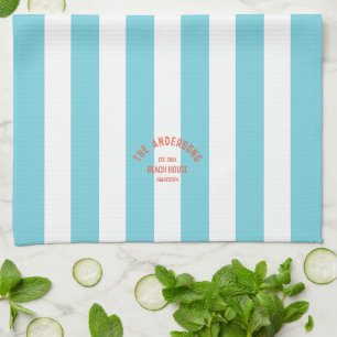 Paño De Cocina Beach House Family Name Blue Cabana Stripe