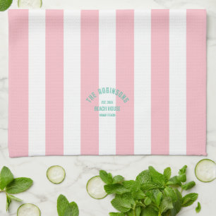Paño De Cocina Beach House Family Name Pink Cabana Stripe