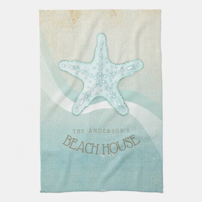 Paño De Cocina Beach House Nautical Starfish Aqua Blue ID623 (Vertical)