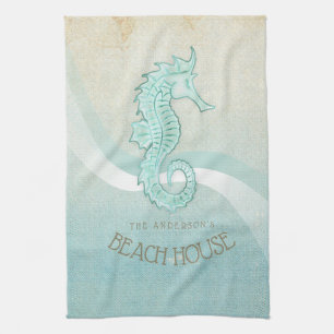 Paño De Cocina Beach House Seahorse Aqua Blue ID623