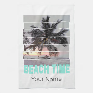 Paño De Cocina Beach Time Vintage Pier Palm Tree Sunset Souvenir