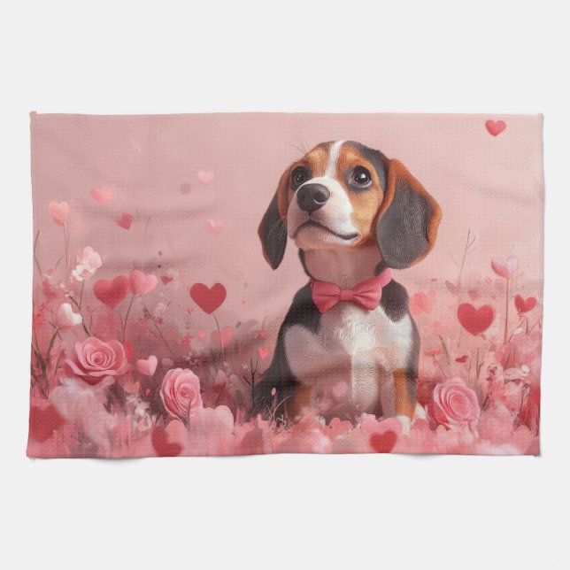 Paño De Cocina Beagle con Rosas - Día de San Valentín (Horizontal)