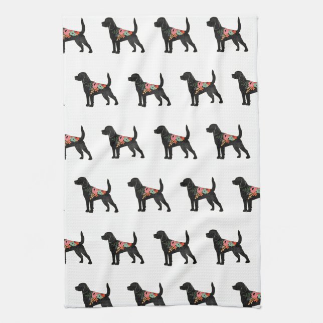 Paño De Cocina Beagle Dog Raza Boho Floral Silhouette (Vertical)