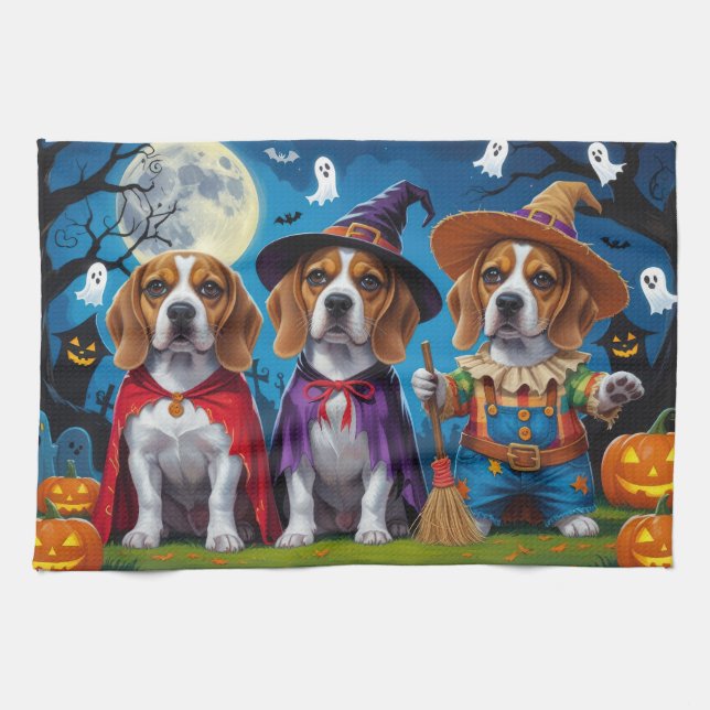Paño De Cocina Beagle Dogs Calabaza Halloween Gracioso (Horizontal)