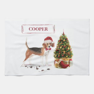 Paño De Cocina Beagle graciosos Navidades perro con árbol