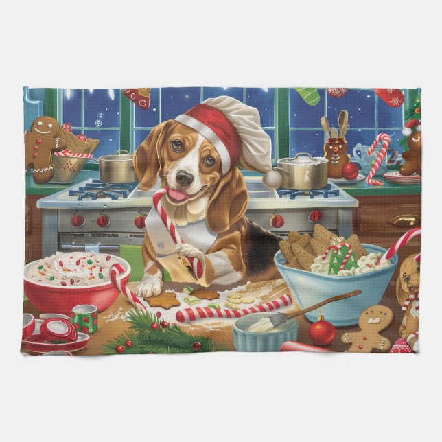 Paño De Cocina Beagle Holiday Baking: Navidades festivos (Horizontal)