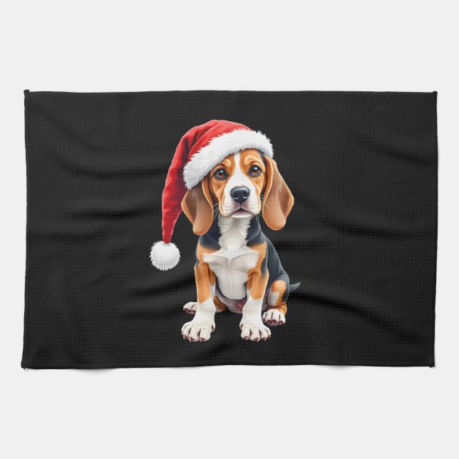 Paño De Cocina Beagle Navidades Perro camiseta de manga larga (Horizontal)