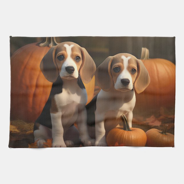 Paño De Cocina Beagle Puppy Calabaza deslumbrante de otoño (Horizontal)