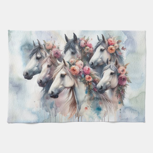 Paño De Cocina Beautiful Horses Floral Kitchen Towel (Horizontal)