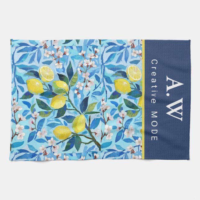 Paño De Cocina Beautiful Pattern of Vibrant Lemons Personalized (Horizontal)