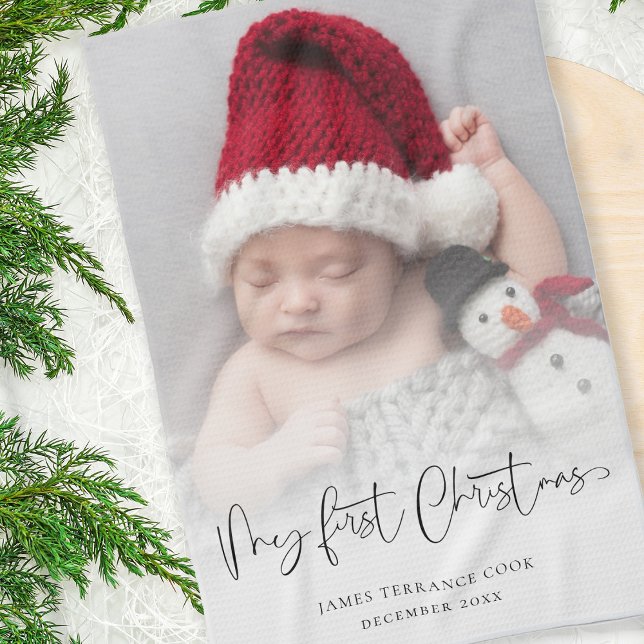 Paño De Cocina Bebé 1 Navidades Foto Sobreposición de guión Año (Great keepsake gift idea for the new mom and dad!)