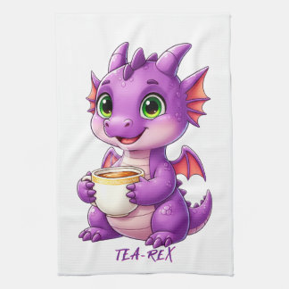 Paño De Cocina Bebé Dragón Adorable Sosteniendo Taza de Té Kawaii