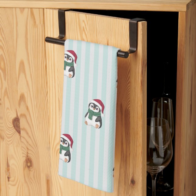 Paño De Cocina Bebé Pingüino Lindo con Gorro de Santa Navidad (Pliegue de tercios)