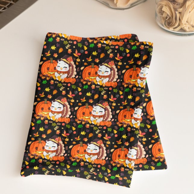 Paño De Cocina Bebé Turquía y calabaza celebrando el día de Acció (Subido por el creador)