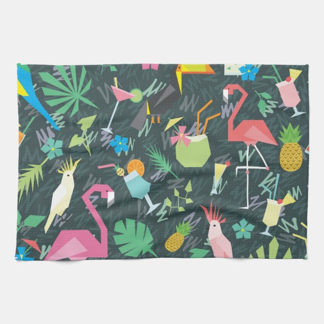 Paño De Cocina Bebidas De Aves Tropicales: Vibrantes Sin Mar. (Horizontal)