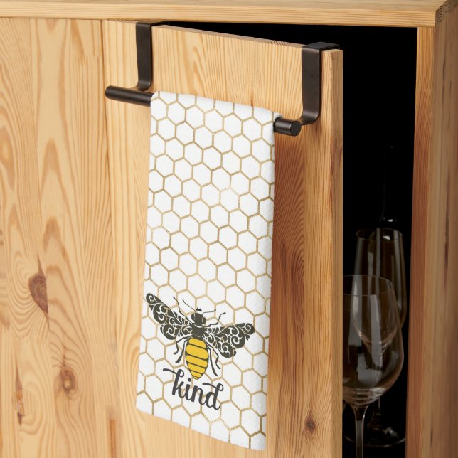 Paño De Cocina Bee Kind | Ser amable | Ornate Bee (Pliegue de tercios)