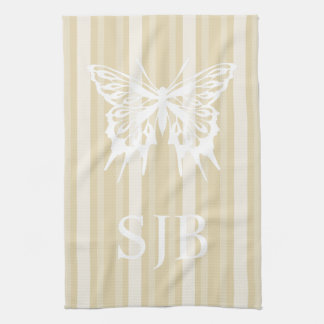 Paño De Cocina Beeswax Victorian Stripe Butterfly Monograma
