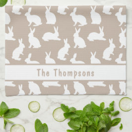 Paño De Cocina Beige And White Bunny Pattern And Name Easter