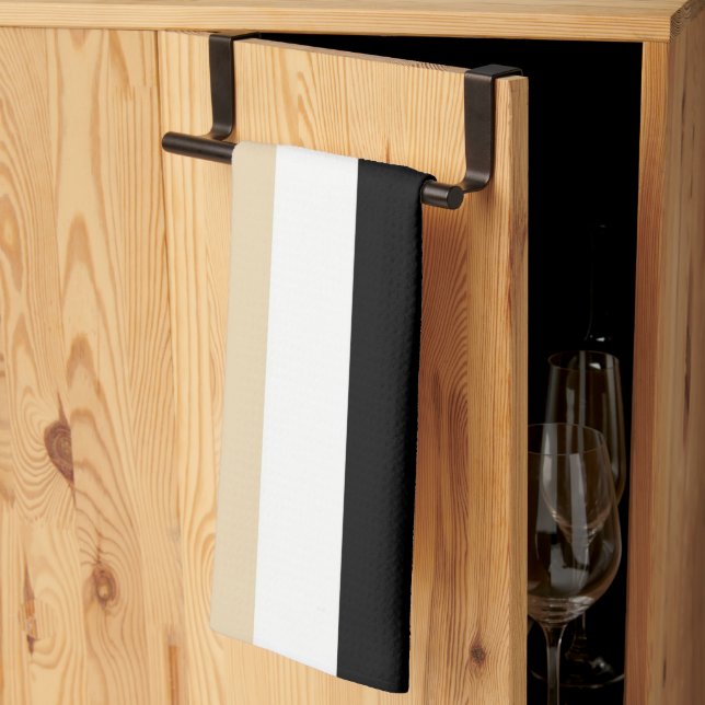 Paño De Cocina Beige Black Abstract Stripe (Pliegue de tercios)
