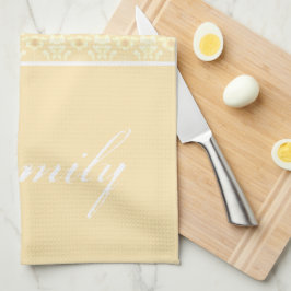 Paño De Cocina Beige Con Floral Blanca