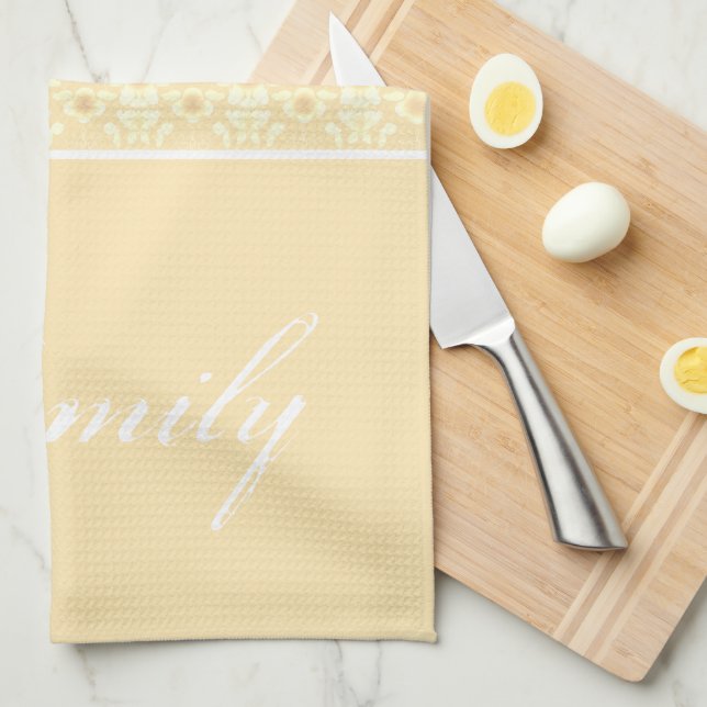 Paño De Cocina Beige Con Floral Blanca (Doblado Cuarto)