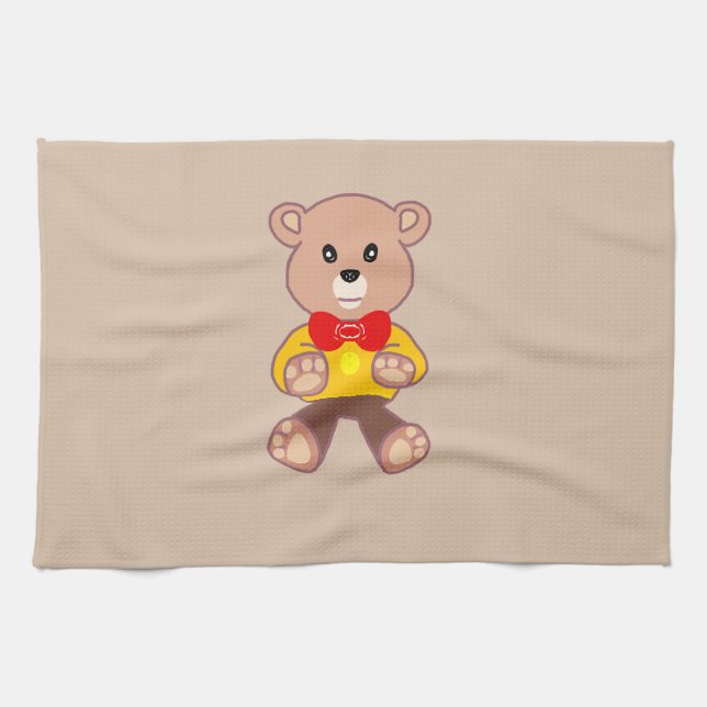 Paño De Cocina Beige Cute Bowtie Teddy Bear (Horizontal)