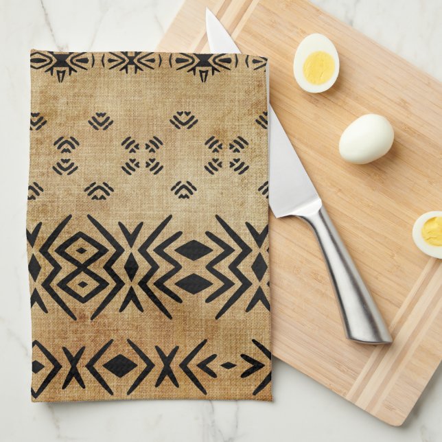 Paño De Cocina Beige marrón tribal (Doblado Cuarto)