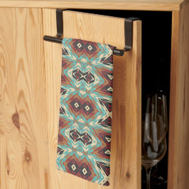 Paño De Cocina Beige Red Brown Aqua Blue Green Arte Tribal