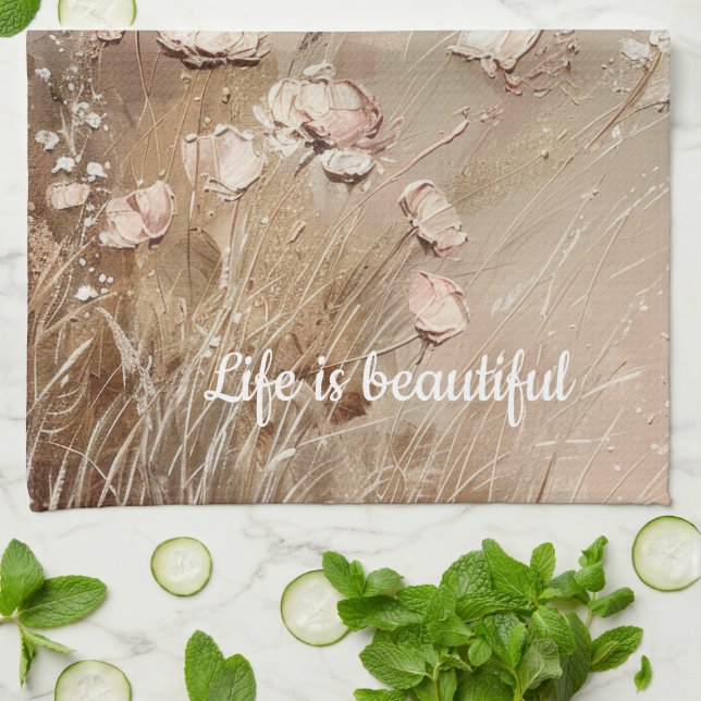 Paño De Cocina Beige Rubor Boho Floral (Doblado)