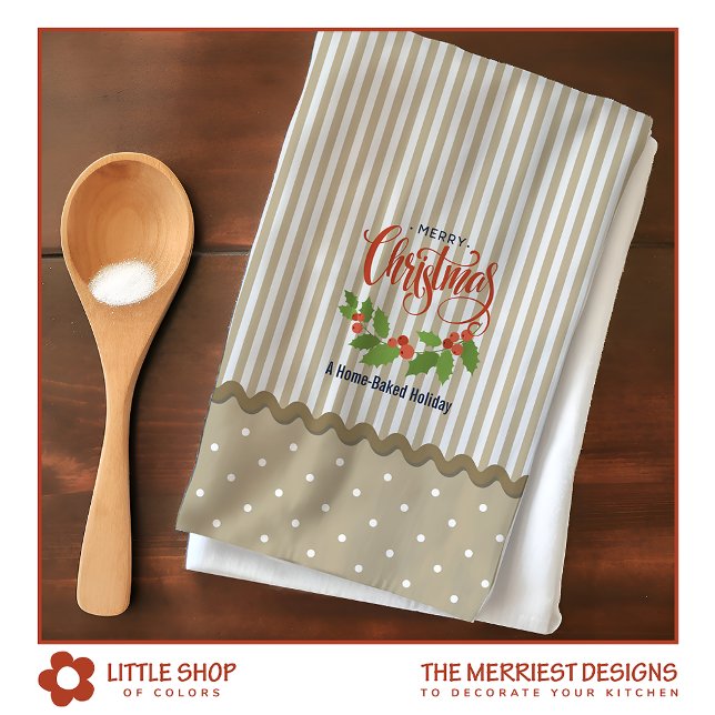 Paño De Cocina Beige Stripes Holly deja Navidades (Subido por el creador)