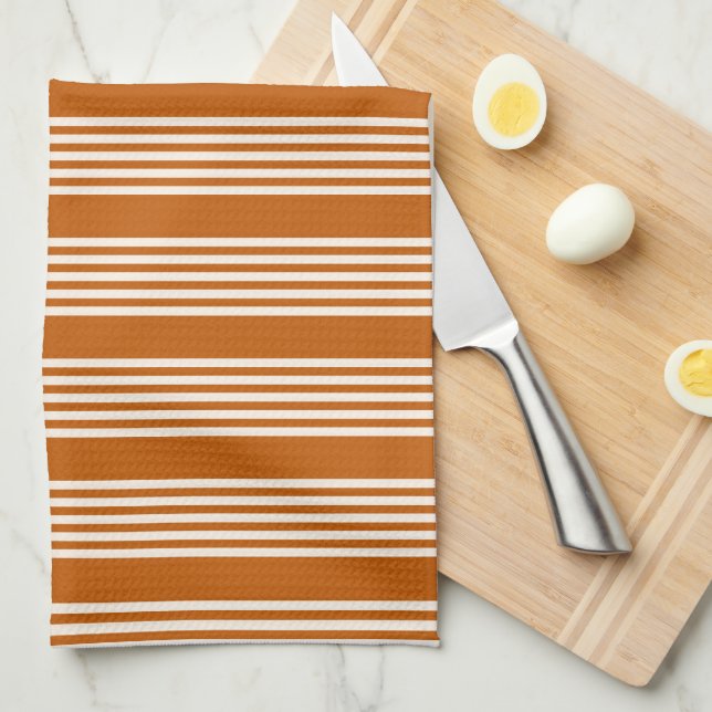 Paño De Cocina Beige y naranja quemado patrón de cinco rayas (Doblado Cuarto)