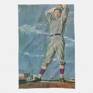 Paño De Cocina Béisbol deportivo vintage, lanzador en juego de bé