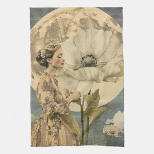 Paño De Cocina Belleza iluminada por la luna - Mujer con flores b