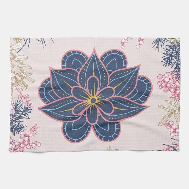 Paño De Cocina Belleza paisley, azul artístico y púrpura (Horizontal)