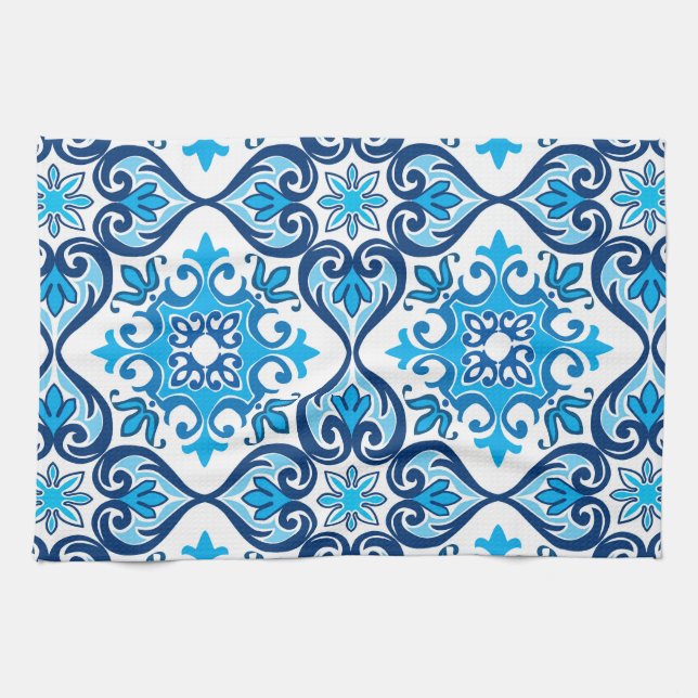 Paño De Cocina 💙 🤍 Bello azul - Azulejos blancos X, Cocina T (Horizontal)