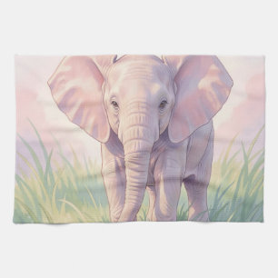Paño De Cocina Bello elefante bebé en prado pastel