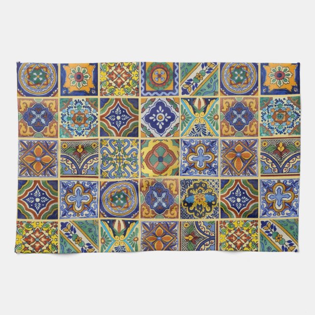 Paño De Cocina Bellos Azulejos Talavera Boho (Horizontal)