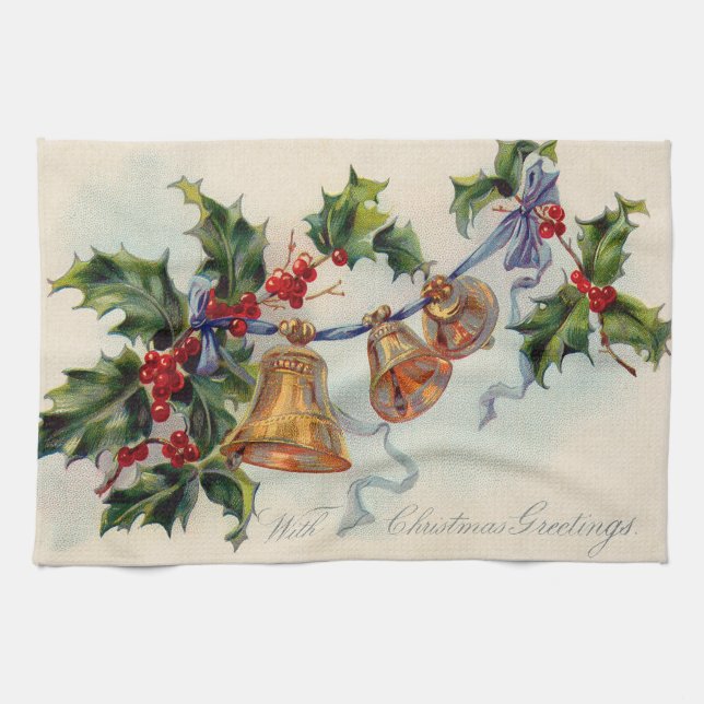 Paño De Cocina Bells Ribbon Holly Winterberry (Horizontal)