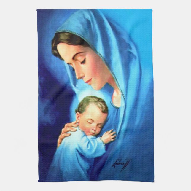 Paño De Cocina Bendita Virgen María con el Niño Jesús (Vertical)