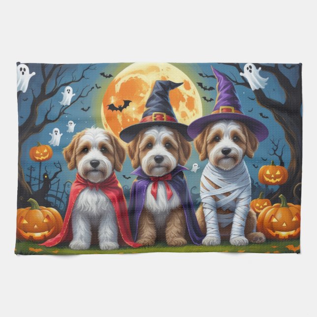 Paño De Cocina Bernedoodle Dogs Pumpkin Halloween Funny (Horizontal)