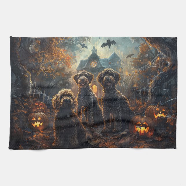 Paño De Cocina Bernedoodle Halloween Noche Doggy Delight (Horizontal)