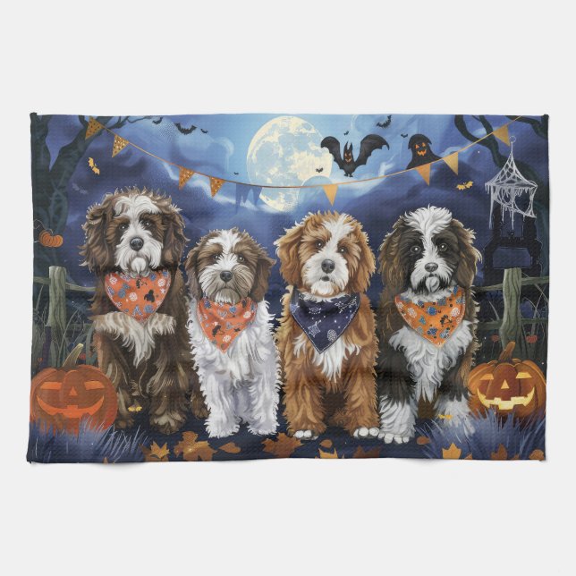 Paño De Cocina Bernedoodle Halloween Spooky (Horizontal)