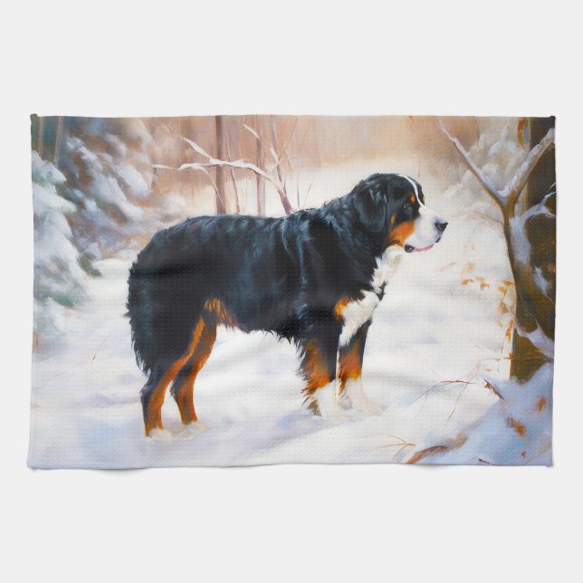 Paño De Cocina Bernese Mountain Deja que nieve Navidad  (Horizontal)