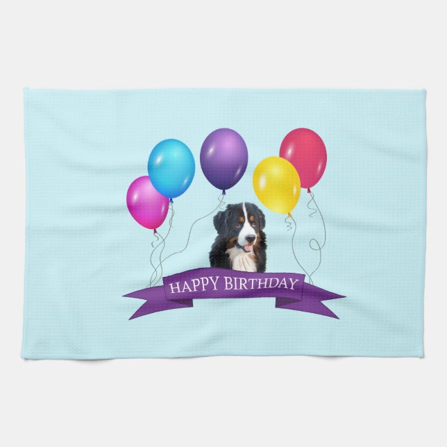 Paño De Cocina Bernese Mountain Dog Happy Birday (Horizontal)