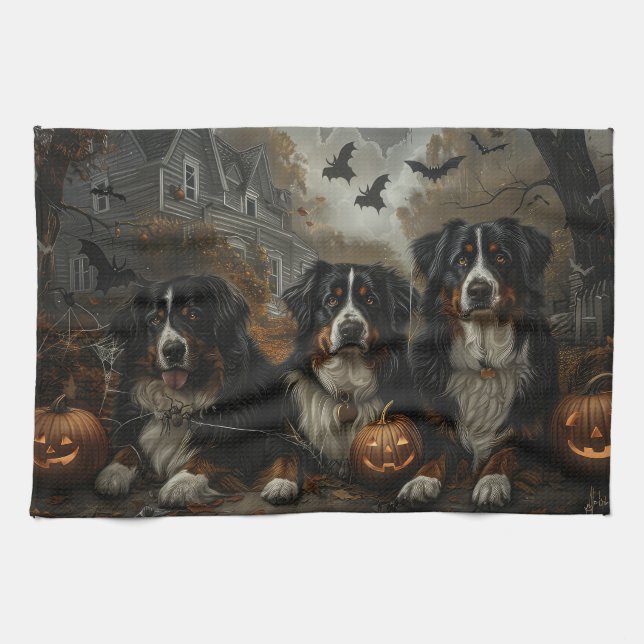 Paño De Cocina Bernese Mountain Halloween Noche Doggy Delight (Horizontal)