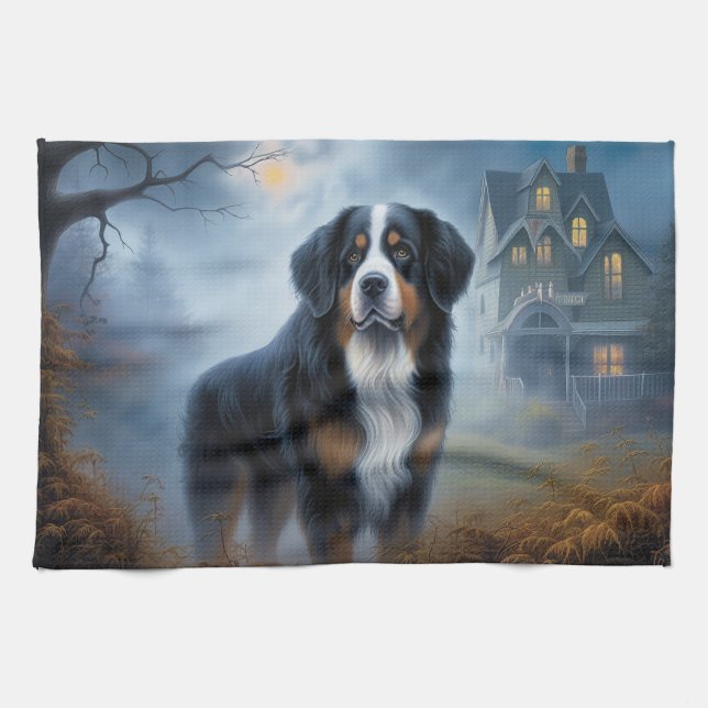 Paño De Cocina Bernese Mountain Halloween Scary (Horizontal)