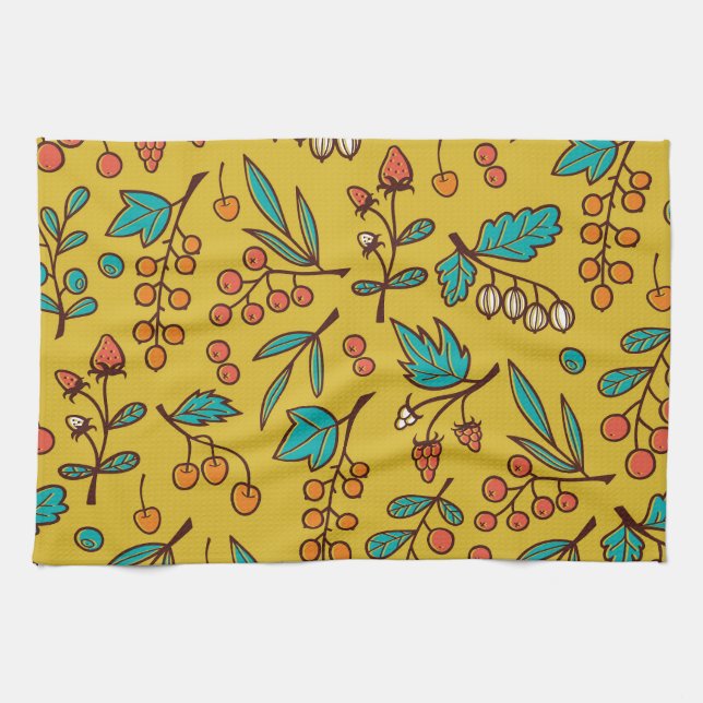 Paño De Cocina Berries en ramas, patrón de naturaleza sin fisuras (Horizontal)