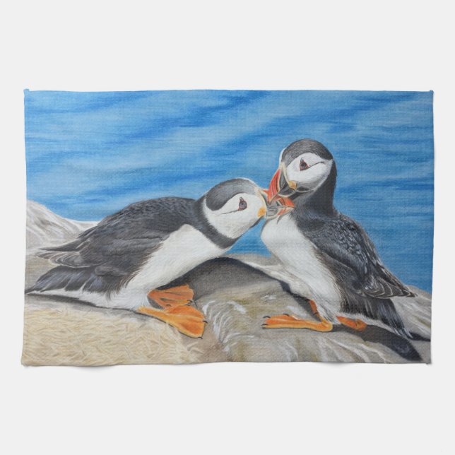 Paño De Cocina Besando Puffins (Horizontal)